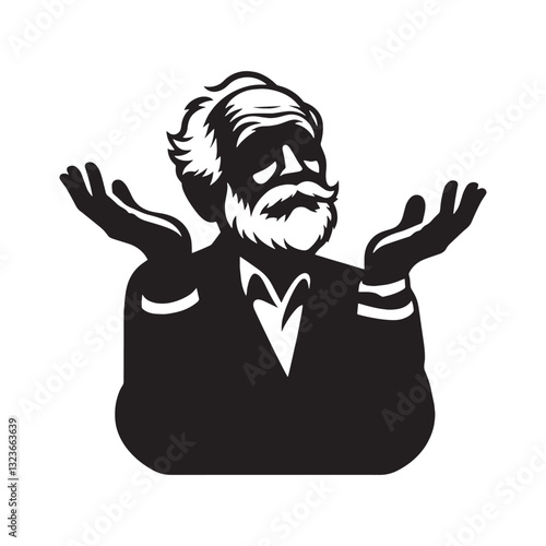Wandering Mind Shrugging Oldman silhouette, lost in thoughts - Oldman illustration - Minimalist Shrugging Oldman vector - Distracted elder
