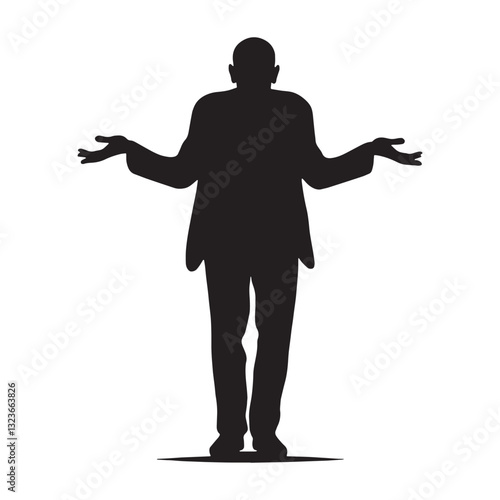 Witty Shrugging Oldman silhouette, responding with sarcasm - Oldman illustration - Minimalist Shrugging Oldman vector - Clever elder
