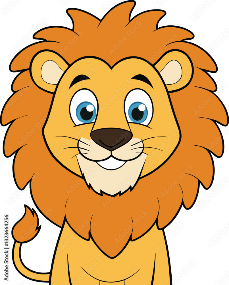Obraz premium A friendly lion with a fluffy mane and a cute grin.