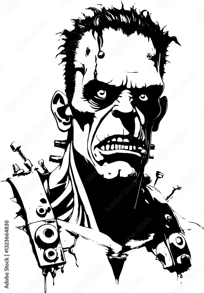 SVG vector features a classic Frankenstein�s Monster. Vintage Monster Portrait in Bold Black and White Style SVG vector features a classic Frankenstein�s Monster. Vintage Monster Portrait in Bold Black and White Style