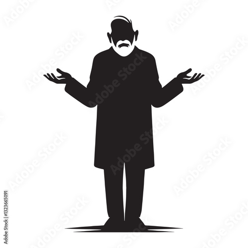 Casual Shrugging Oldman silhouette, a gesture of indifference - Oldman illustration - Minimalist Shrugging Oldman vector - Unbothered elder
