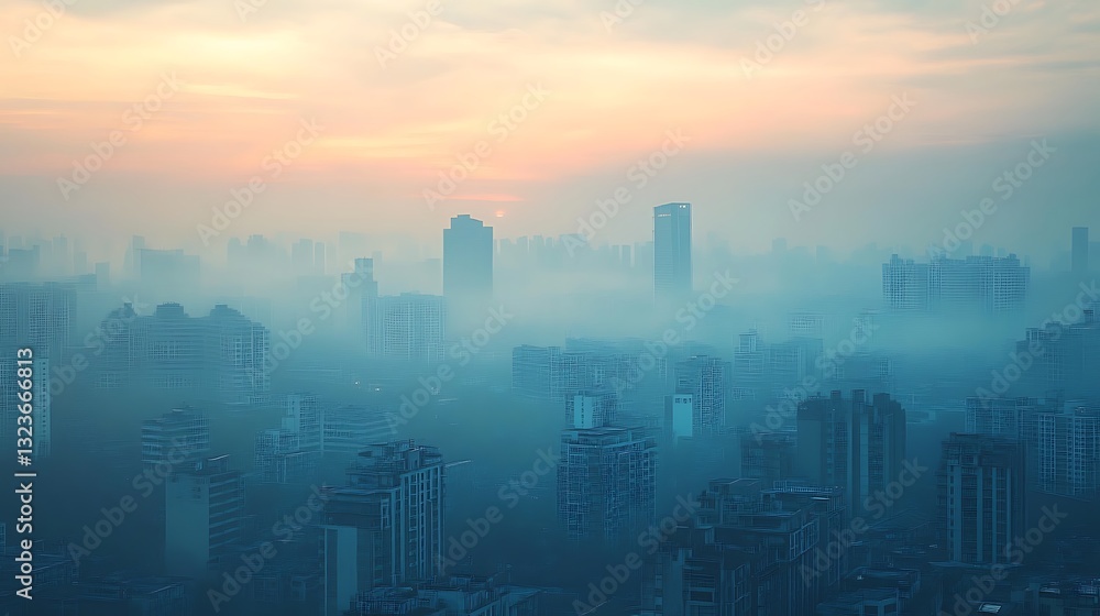 Fototapeta premium Misty cityscape sunrise.