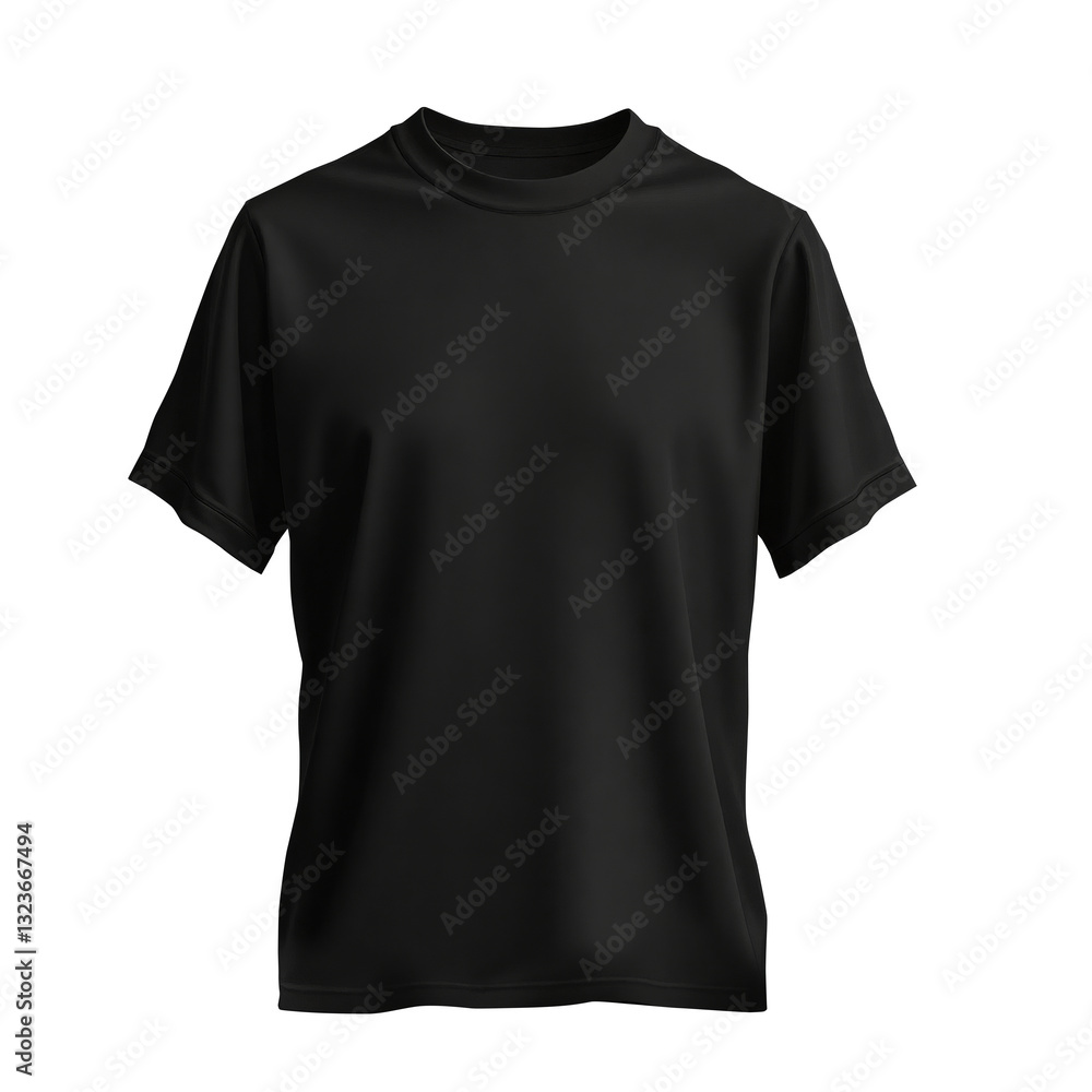 Black t-shirt mockup with short sleeves on transparent background Black t-shirt mockup with short sleeves on transparent background