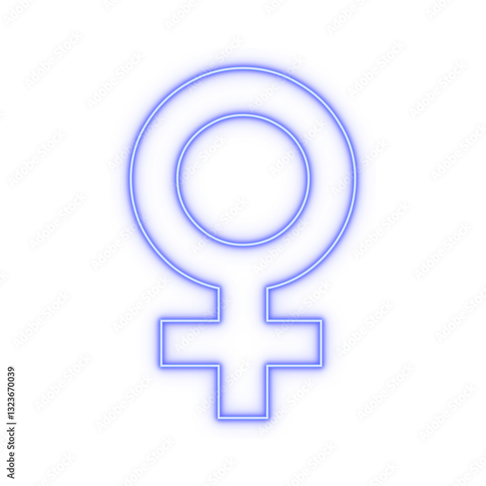 Neon blue outline ♀ female gender symbol on transparent background Neon blue outline ♀ female gender symbol on transparent background