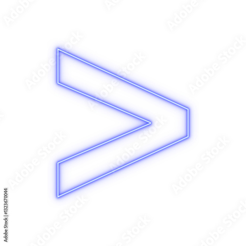 Neon blue outline > greater-than sign on transparent background