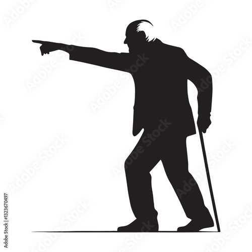 Argumentative Pointing Oldman silhouette, passionately debating - Oldman illustration - Minimalist Pointing Oldman vector - Opinionated senior

