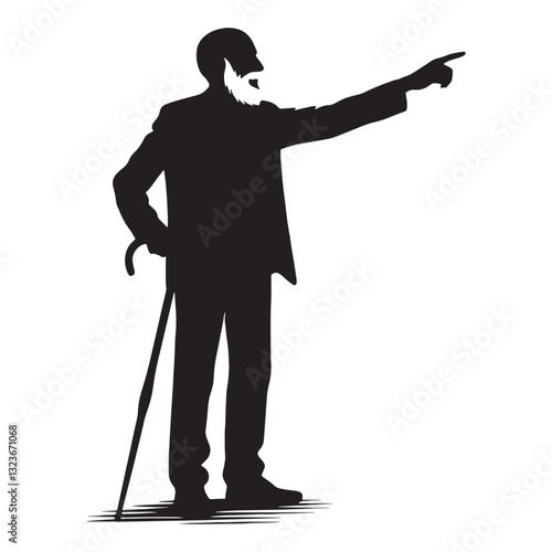 Teaching Pointing Oldman silhouette, educating with a firm hand - Oldman illustration - Minimalist Pointing Oldman vector - Seasoned scholar
