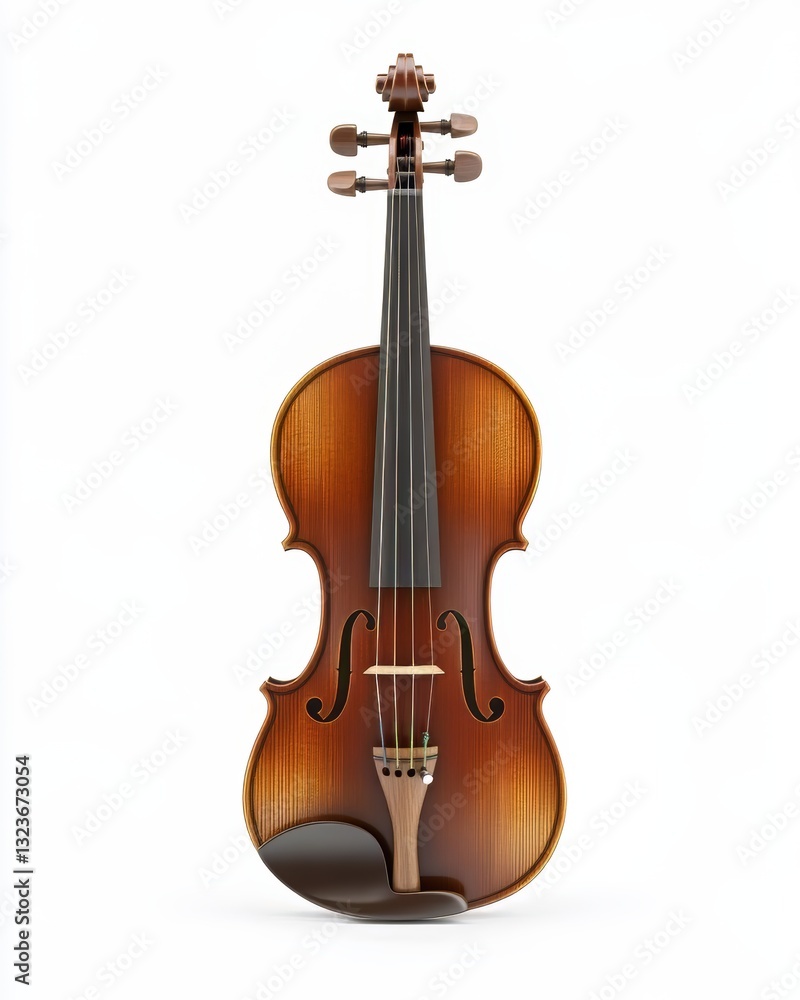 Fototapeta premium Classic Violin: A Detailed Close-up of a Polished Violin Against a White Background