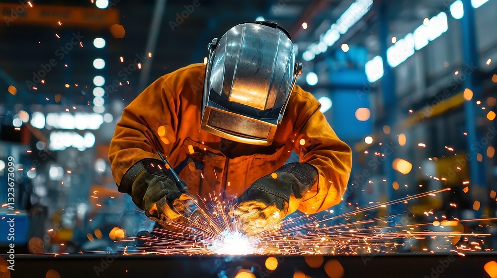 Welder in Action, skilled metalworker fabricating robust structures in a bustling shipyard, showcasing expertise in precision and durability amidst a dynamic environment Welder in Action, skilled metalworker fabricating robust structures in a bustling shipyard, showcasing expertise in precision and durability amidst a dynamic environment