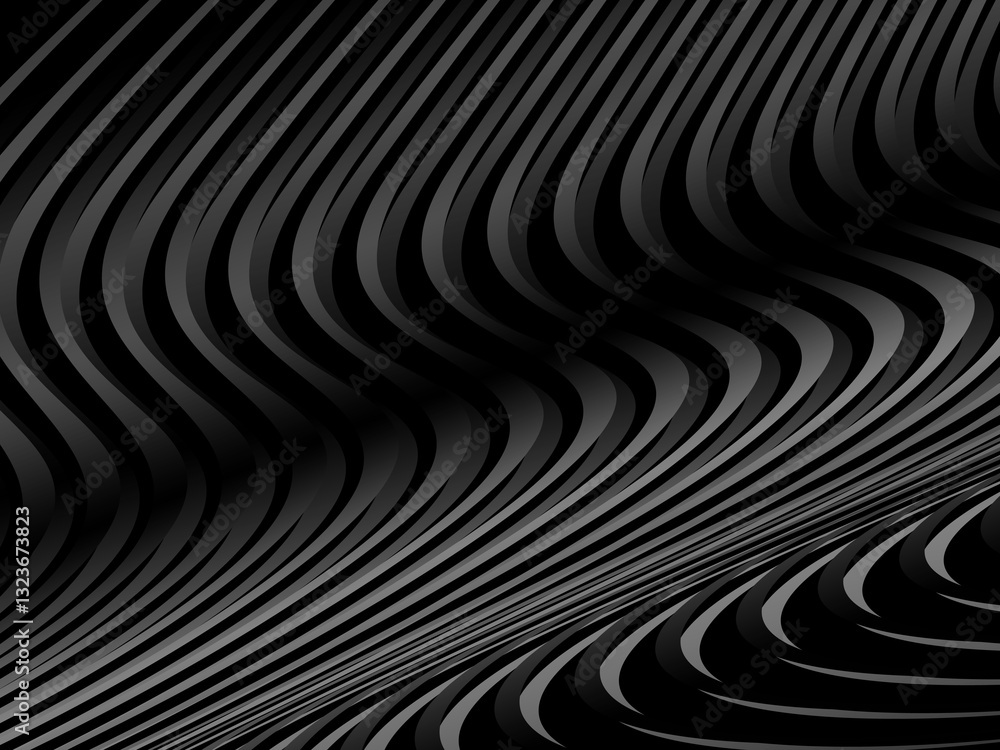 Abstract art geometric black background with shiny abstract 3d gradient gray lines pattern. Gray black optical illusion with waves and transitions. Abstract art geometric black background with shiny abstract 3d gradient gray lines pattern. Gray black optical illusion with waves and transitions.