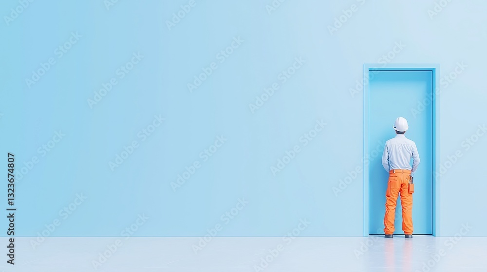 Elevator Technician in Action, performing maintenance on elevator systems in a high-rise building, minimalist backdrop, uncluttered environment, focused on precision and safety Elevator Technician in Action, performing maintenance on elevator systems in a high-rise building, minimalist backdrop, uncluttered environment, focused on precision and safety