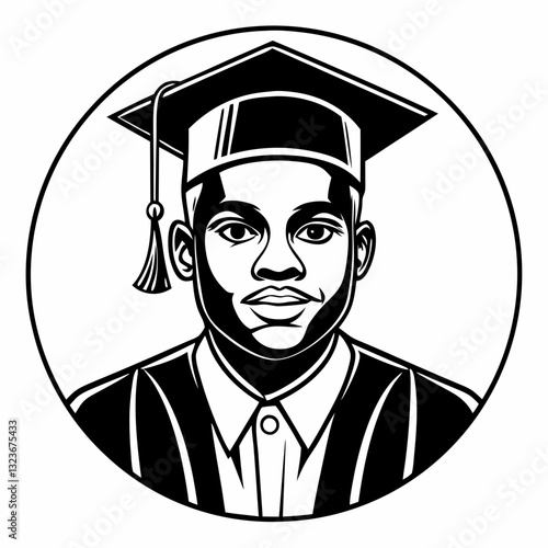 Afro American Graduate Man Smiling Proudly in Graduation Gown and Cap