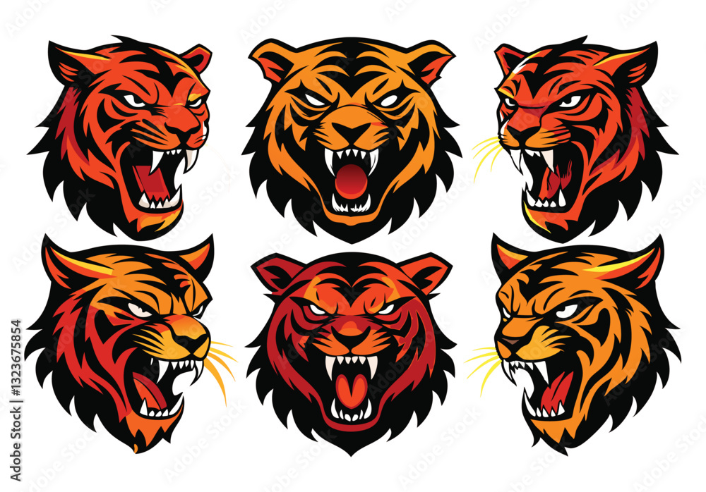Tiger head mascot collection, tiger icon set. Vector illustration Tiger head mascot collection, tiger icon set. Vector illustration