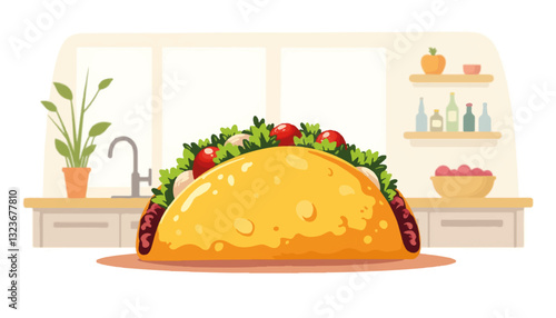 Delicious taco with fresh ingredients in modern kitchen