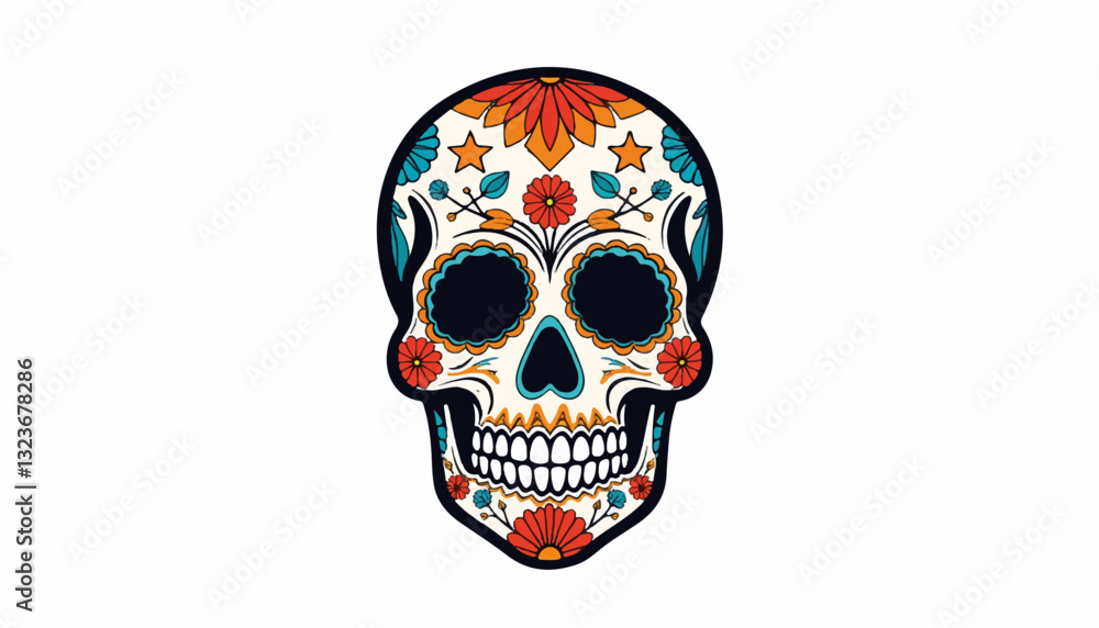 Fototapeta premium Colorful decorative skull with floral patterns