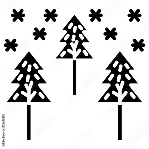 Snow Forest Line Icon Style
