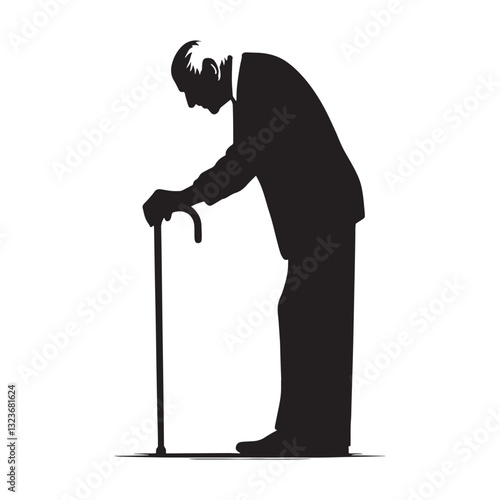 Slowed by Time Oldman Leaning on Cane silhouette, but never defeated - Oldman illustration - Minimalist Oldman vector - Persevering soul
