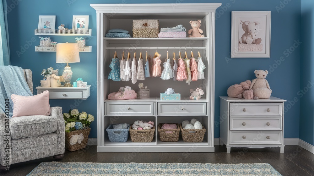 Fototapeta premium A well-organized wardrobe with sliding doors and ample storage.