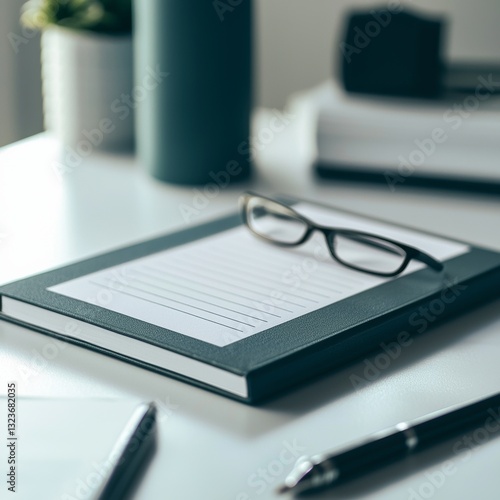 Wallpaper Mural Workspace Essentials Set: Notebook, Glasses, Pen, and Desk Plant Torontodigital.ca