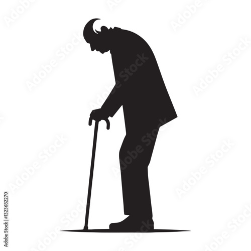 Guardian of Time Oldman Leaning on Cane silhouette, a keeper of history - Oldman illustration - Minimalist Oldman vector - Storytelling elder
