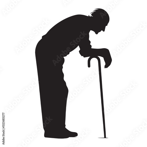 Quiet Strength Oldman Leaning on Cane silhouette, an icon of perseverance - Oldman illustration - Minimalist Oldman vector - Veteran soul
