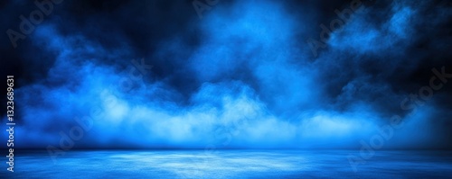 A mystical blue fog envelops the scene, creating an ethereal atmosphere that evokes a sense of calm and mystery.