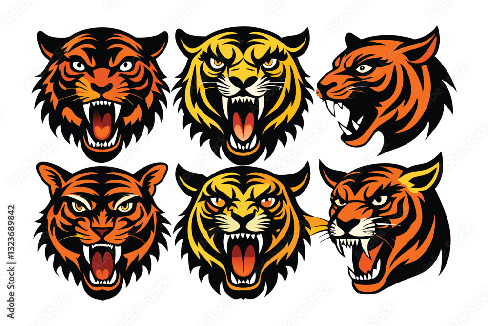 Obraz premium Tiger head mascot collection, tiger icon set. Vector illustration