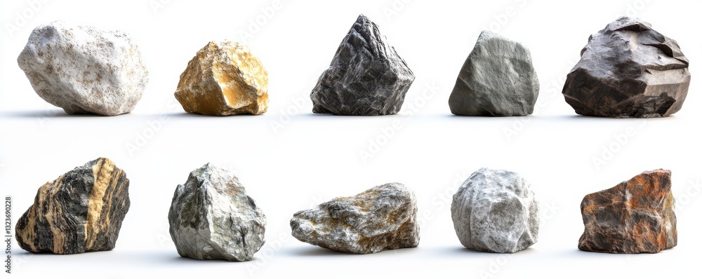 Twelve Diverse Rocks on White Background Twelve Diverse Rocks on White Background