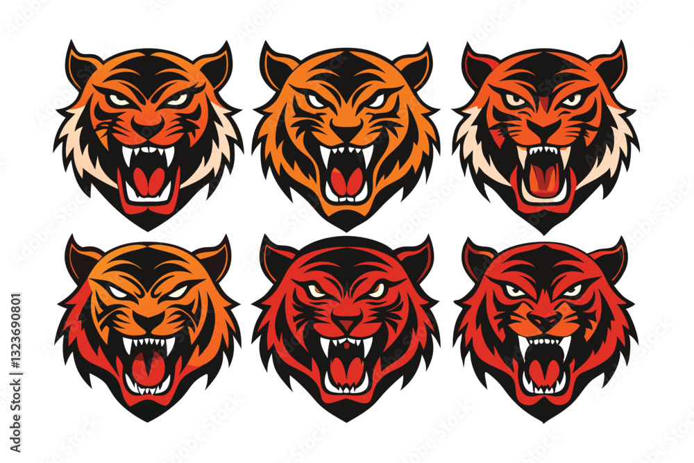 Fototapeta premium Tiger head mascot collection, tiger icon set. Vector illustration