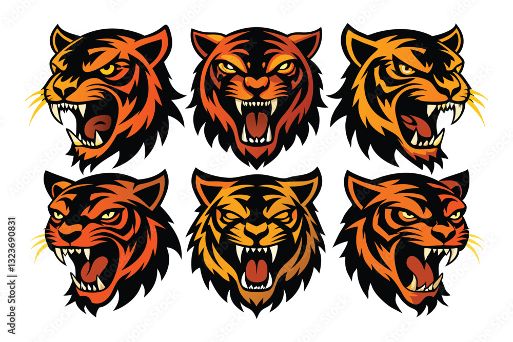Tiger head mascot collection, tiger icon set. Vector illustration Tiger head mascot collection, tiger icon set. Vector illustration