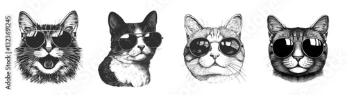 Cat sunglasses cool shirt design glasses animal vintage face funny. Art vector cute graphic character black pet poster print cartoon. Music illustration boy hipster curious retro.