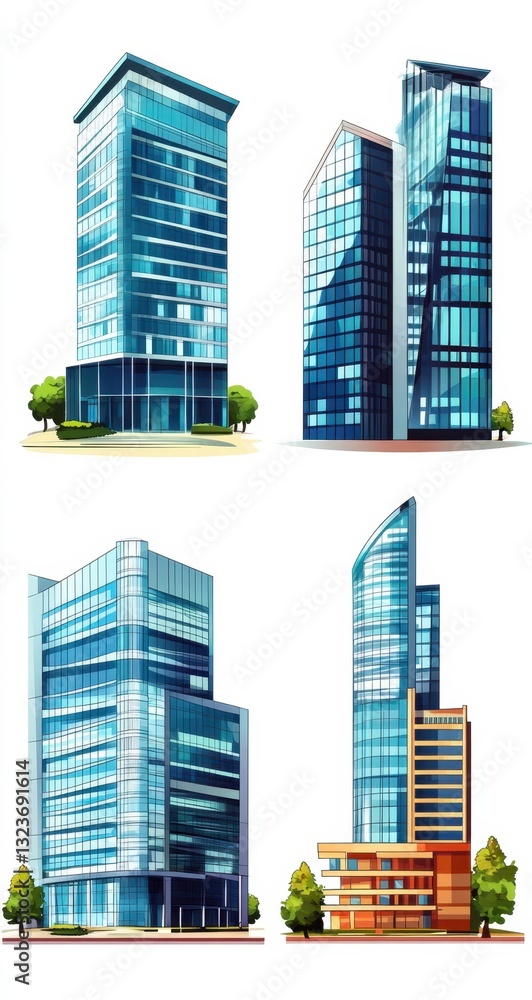 Fototapeta premium Stunning Modern City Buildings - Architectural Illustrations