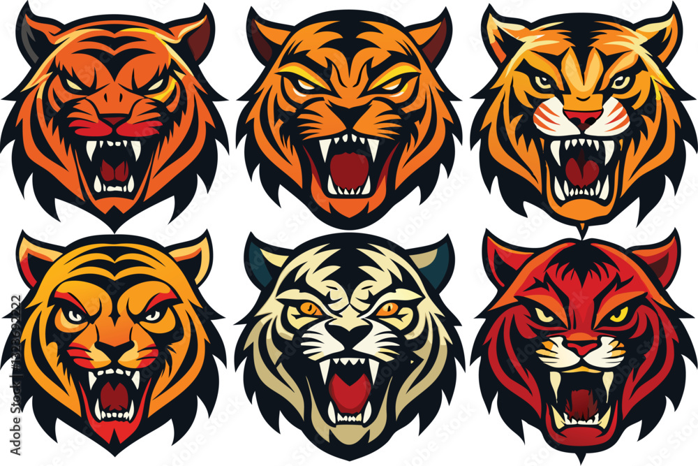 Tiger head mascot collection, tiger icon set. Vector illustration Tiger head mascot collection, tiger icon set. Vector illustration