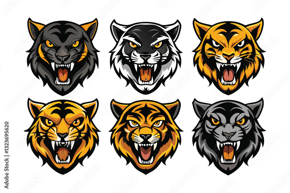 Tiger head mascot collection, tiger icon set. Vector illustration Tiger head mascot collection, tiger icon set. Vector illustration
