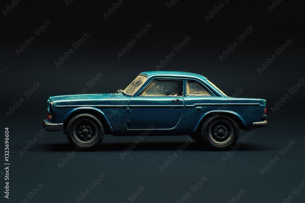 Obraz premium A small blue toy car with two doors is displayed clearly