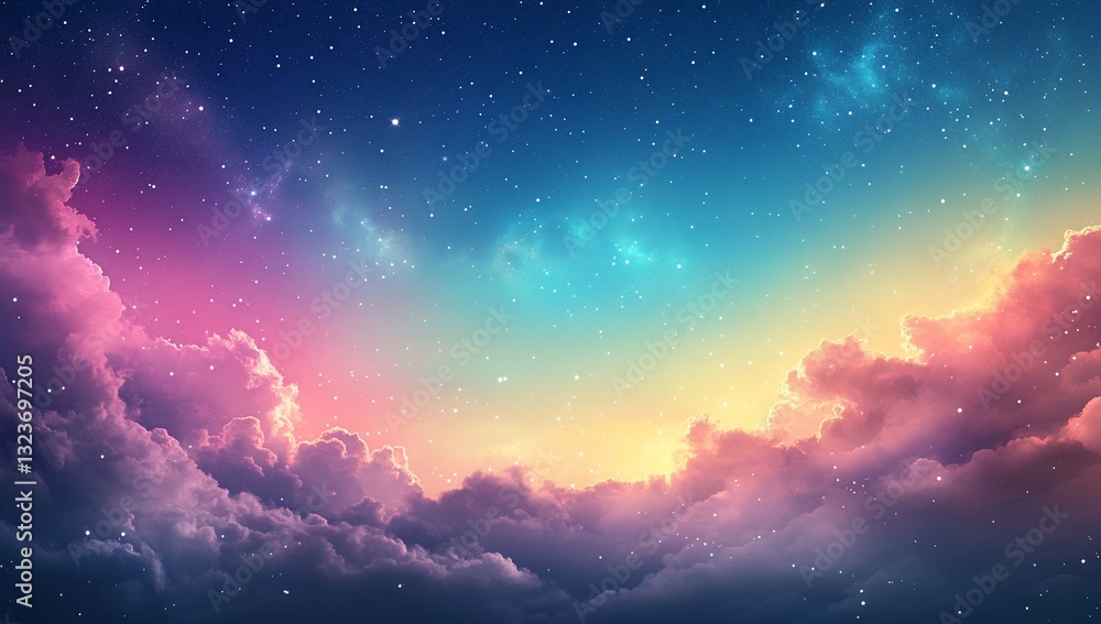 Fototapeta premium Dreamy pastel clouds and starry sky background. Use for inspiration or meditation