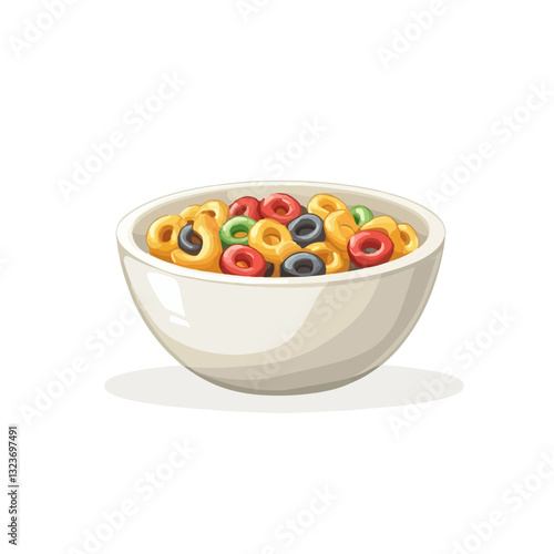 My Simple flat 2D icon colorful cereal in white bowl isolated on transparent  background, vector, flat design, animation design, simple flat 2D icon, clipart