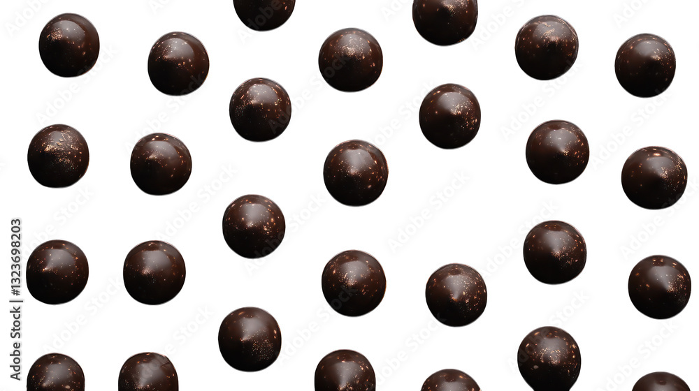 Fototapeta premium Dark chocolate drops, top view --ar 16:9