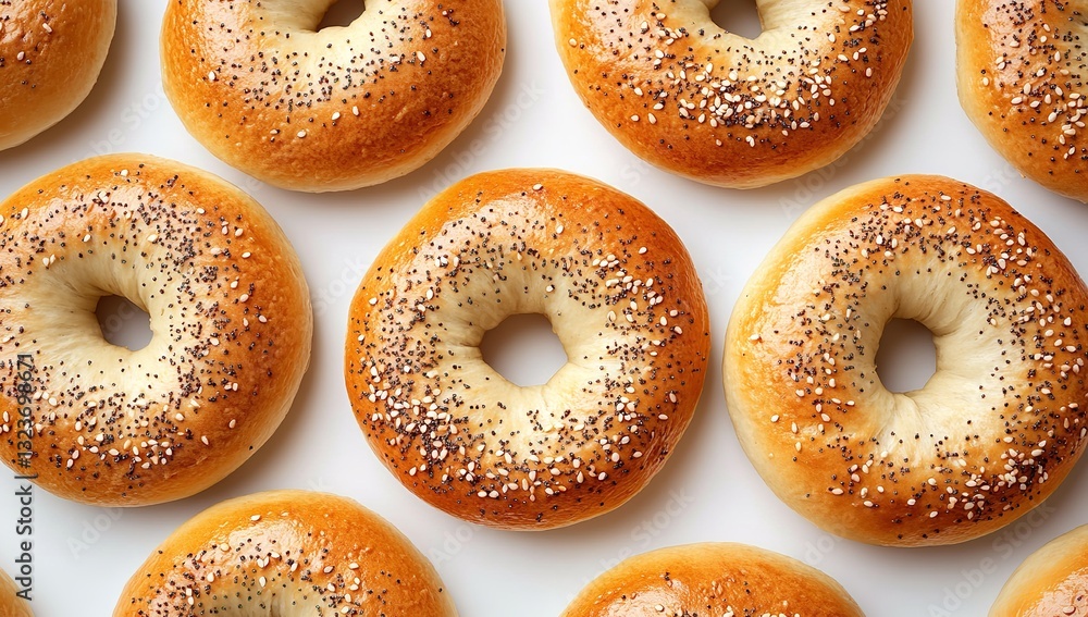 A pile of bagels, some sliced in the middle, arranged on a white background A pile of bagels, some sliced in the middle, arranged on a white background