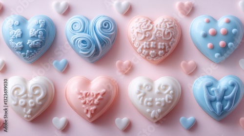 Beautifully Crafted Heart-Shaped Confections Displayed on Soft Pink Background for Romantic Occasions