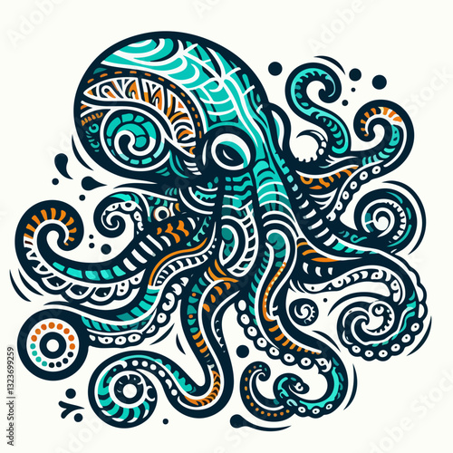 Octopus Mandala: A vibrant and intricate octopus illustration, transformed into a mesmerizing mandala with swirling patterns and a kaleidoscope of colors, showcasing the beauty of marine life