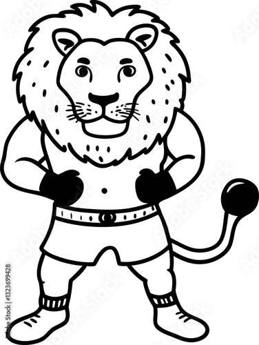 lion in boxing stance with gloves, workout theme