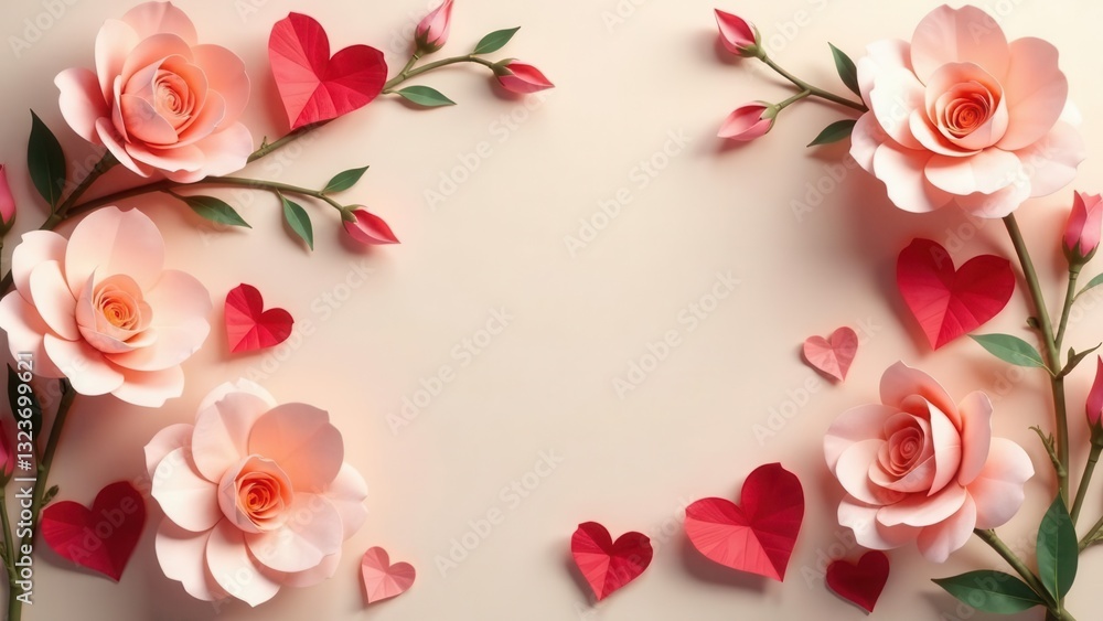 A Delicate Arrangement of Paper Roses and Hearts, Perfect for Romantic Celebrations and Festive Occasions A Delicate Arrangement of Paper Roses and Hearts, Perfect for Romantic Celebrations and Festive Occasions