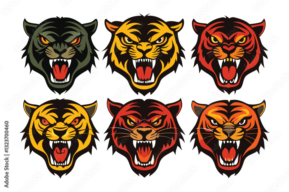 Tiger head mascot collection, tiger icon set. Vector illustration Tiger head mascot collection, tiger icon set. Vector illustration