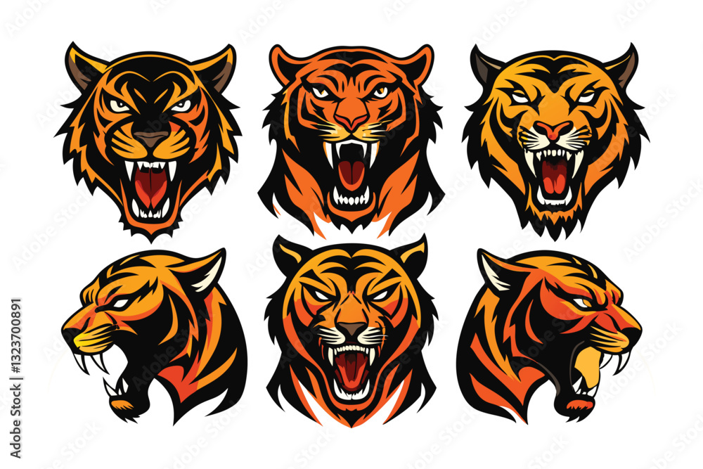 Tiger head mascot collection, tiger icon set. Vector illustration Tiger head mascot collection, tiger icon set. Vector illustration