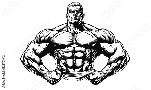 Muscular man and fitness enthusiast in bodybuilding poses | linear icons set vector.