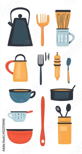 Wallpaper Mural Colorful Kitchen Utensils and Accessories Collection Torontodigital.ca
