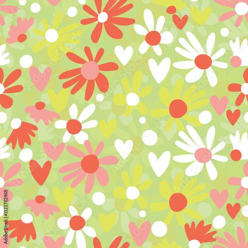 Seamless floral pattern based on traditional folk art ornaments. Colorful flowers on color background. Scandinavian style. Sweden nordic style. Vector illustration. Simple minimalistic pattern.