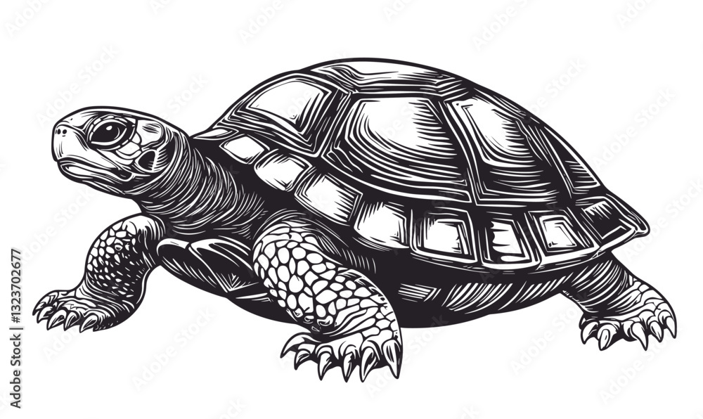 Fototapeta premium Detailed tortoise vector illustration in linear style, icons set.