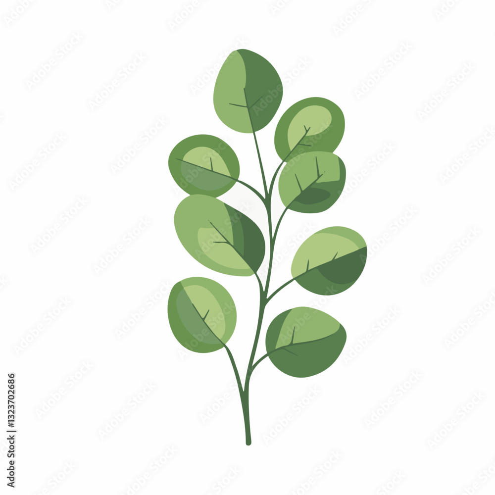 Fototapeta premium Very Simple flat 2D illustration eucalyptus branch leaf isolated on transparent background, vector, flat design, animation design, simple flat 2D icon, clipart